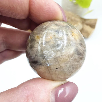 Black Moonstone & Sunstone Sphere – Protection, Joy and Root and Sacral Chakra Crystal, 36mm