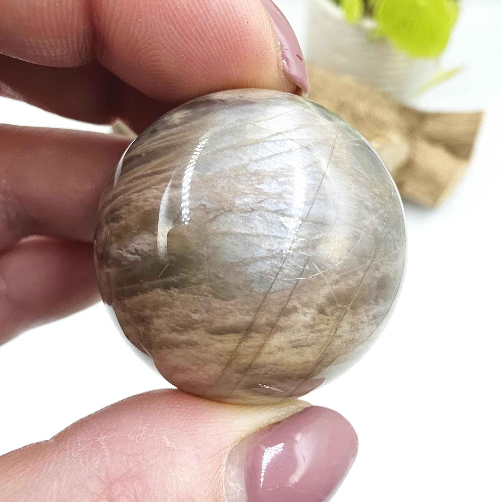 Black Moonstone & Sunstone Sphere – Protection, Joy and Root and Sacral Chakra Crystal, 36mm
