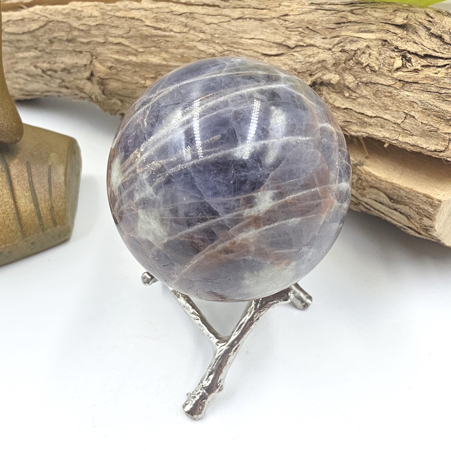 Iolite and Golden Sunstone Sphere – Intuition, Confidence & Positive Energy Crystal, 59mm