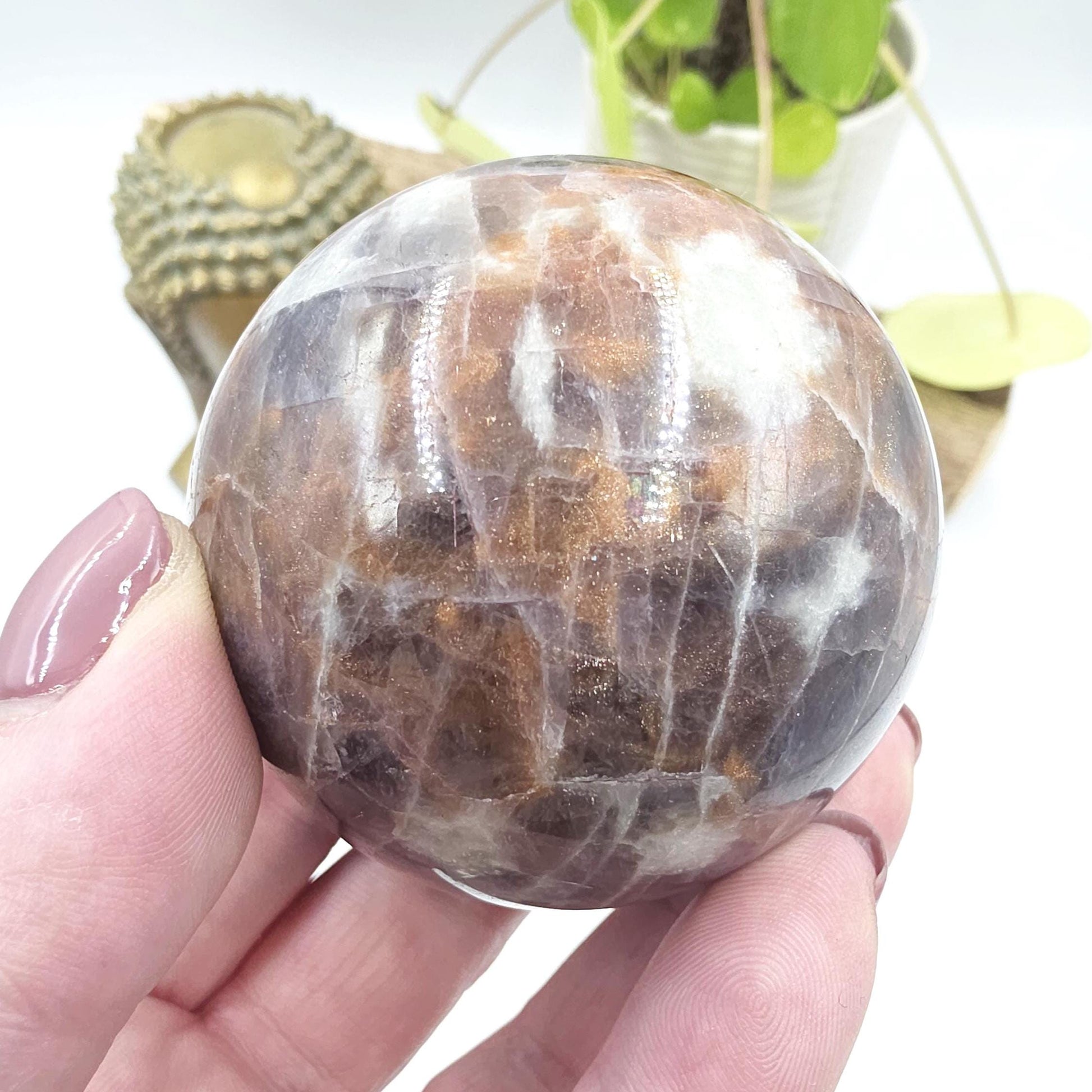 Iolite and Golden Sunstone Sphere – Intuition, Confidence & Positive Energy Crystal, 59mm