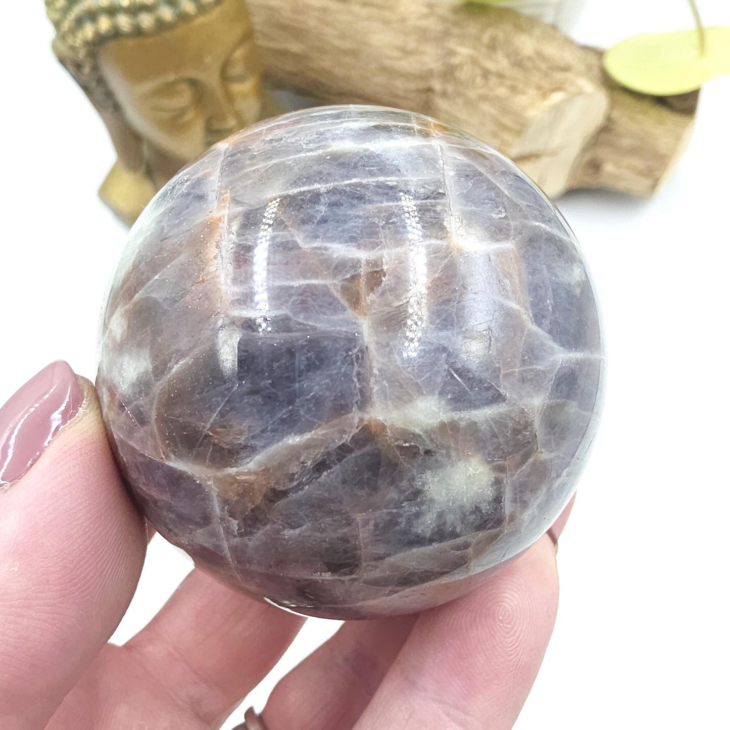 Iolite and Golden Sunstone Sphere – Intuition, Confidence & Positive Energy Crystal, 59mm
