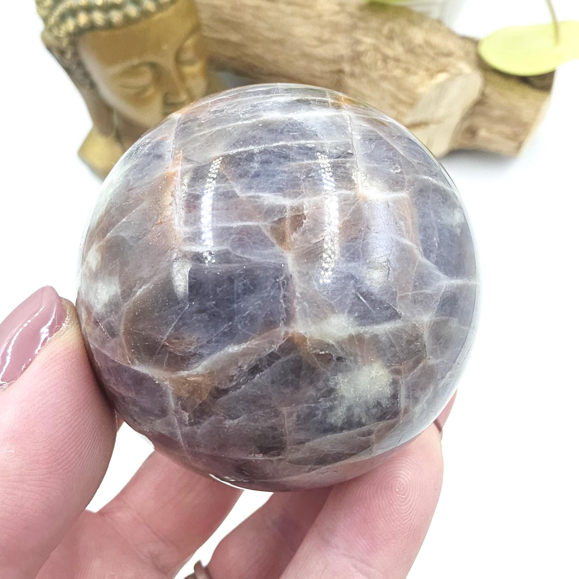 Iolite and Golden Sunstone Sphere – Intuition, Confidence & Positive Energy Crystal, 59mm