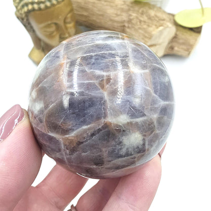 Iolite and Golden Sunstone Sphere – Intuition, Confidence & Positive Energy Crystal, 59mm