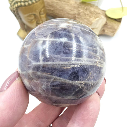 Iolite and Golden Sunstone Sphere – Intuition, Confidence & Positive Energy Crystal, 59mm