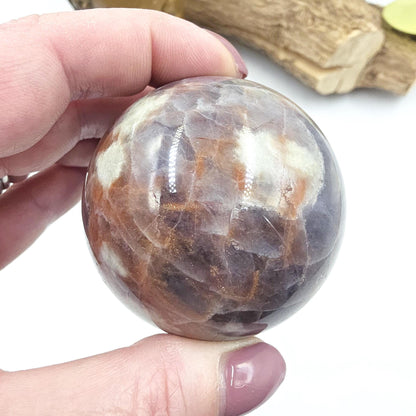 Iolite and Golden Sunstone Sphere – Intuition, Confidence & Positive Energy Crystal, 59mm