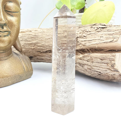 High Grade Golden Rutile Quartz Tower with Rainbow Flashes – Manifestation, Clarity & Energy Amplification Crystal, 8.8cm
