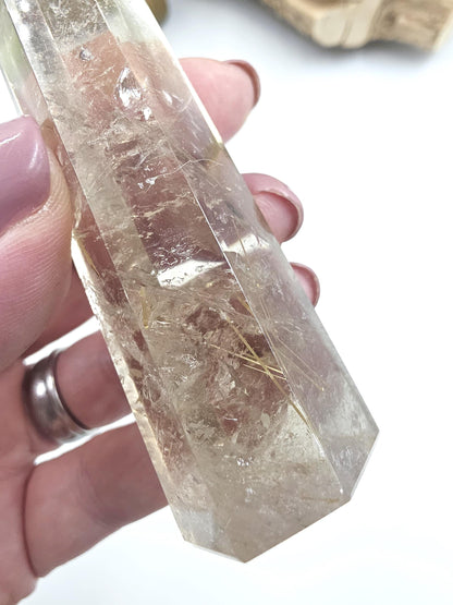 High Grade Golden Rutile Quartz Tower with Rainbow Flashes – Manifestation, Clarity & Energy Amplification Crystal, 8.8cm