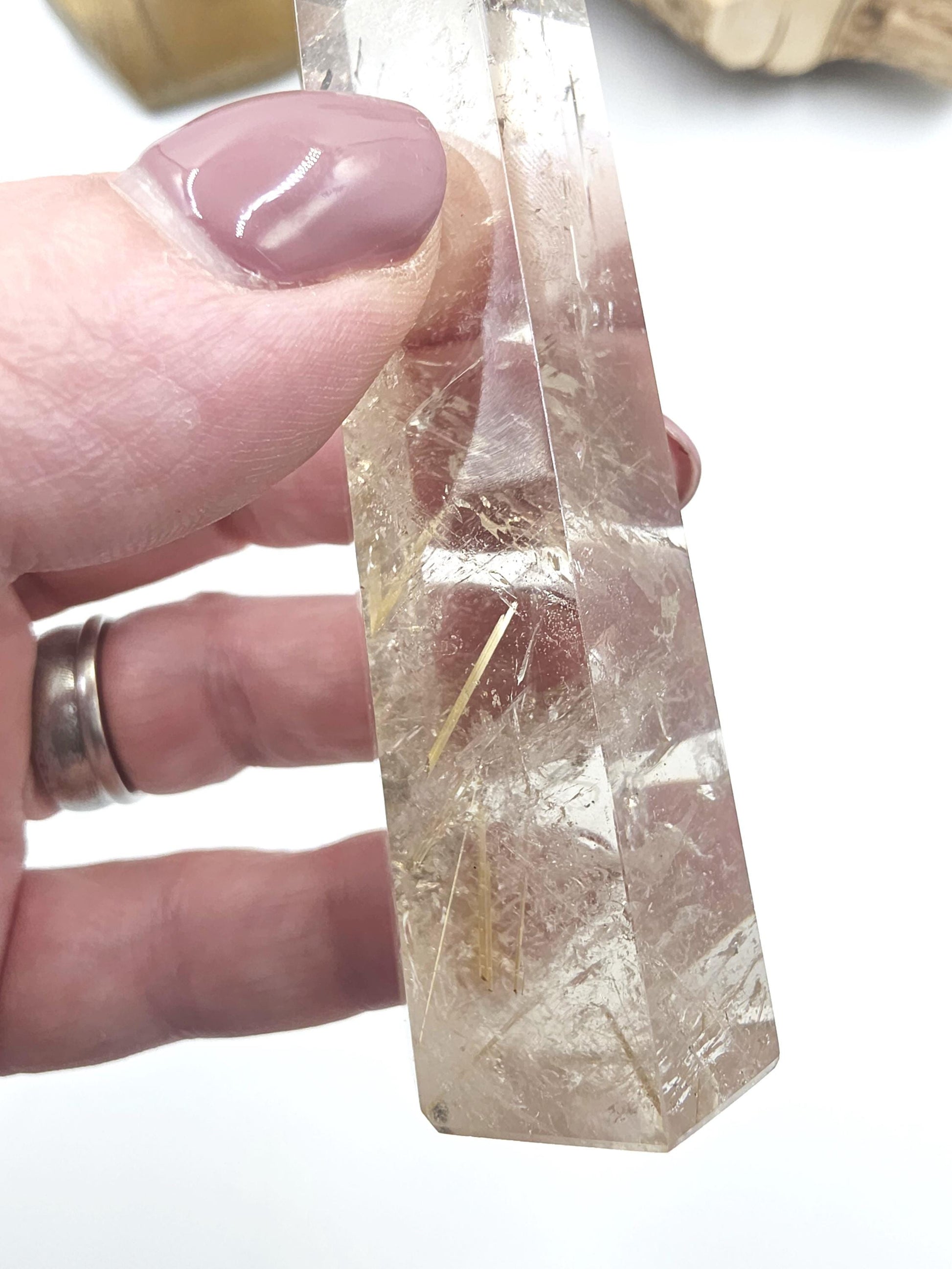 High Grade Golden Rutile Quartz Tower with Rainbow Flashes – Manifestation, Clarity & Energy Amplification Crystal, 8.8cm