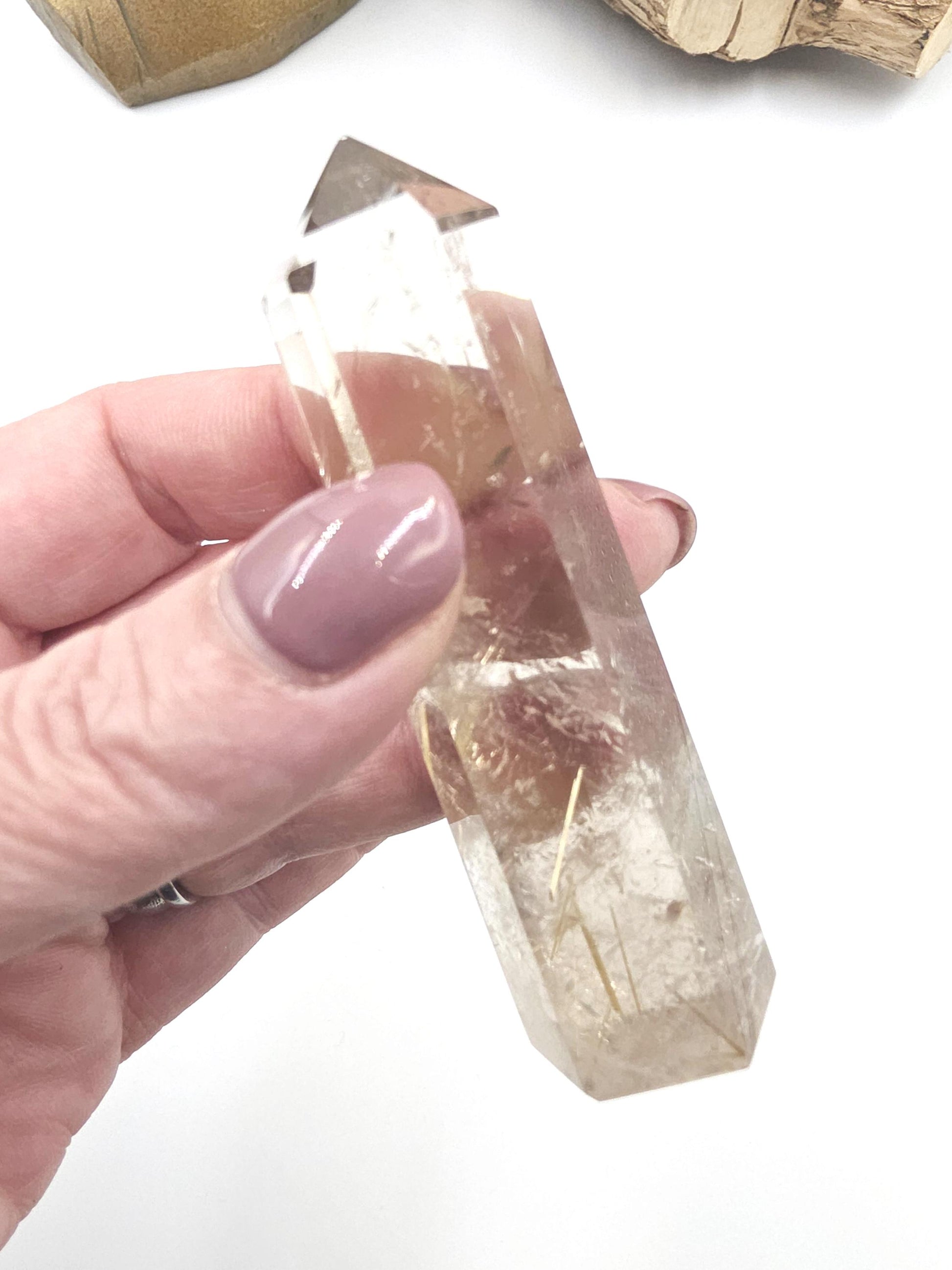 High Grade Golden Rutile Quartz Tower with Rainbow Flashes – Manifestation, Clarity & Energy Amplification Crystal, 8.8cm