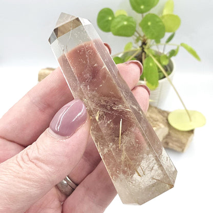 High Grade Golden Rutile Quartz Tower with Rainbow Flashes – Manifestation, Clarity & Energy Amplification Crystal, 8.8cm