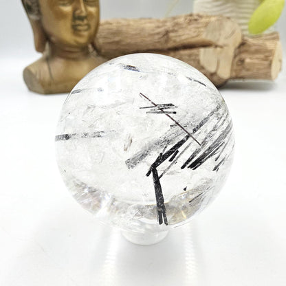 High Grade Black Rutile Quartz Sphere with Rainbows – Protection, Clarity & Energy Amplification Crystal, 50mm