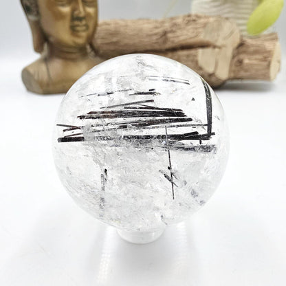 High Grade Black Rutile Quartz Sphere with Rainbows – Protection, Clarity & Energy Amplification Crystal, 50mm