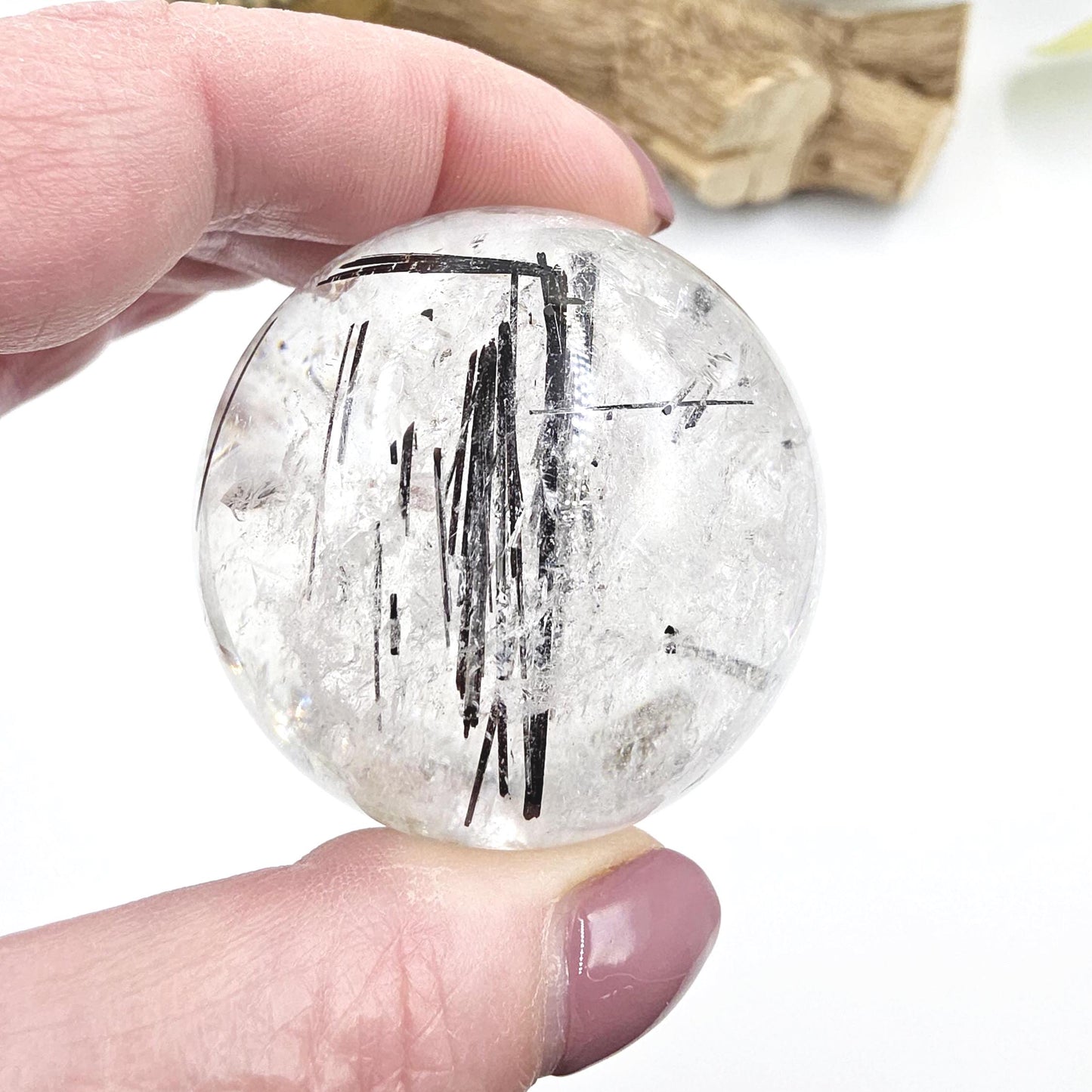 High Grade Black Rutile Quartz Sphere with Rainbows – Protection, Clarity & Energy Amplification Crystal, 50mm