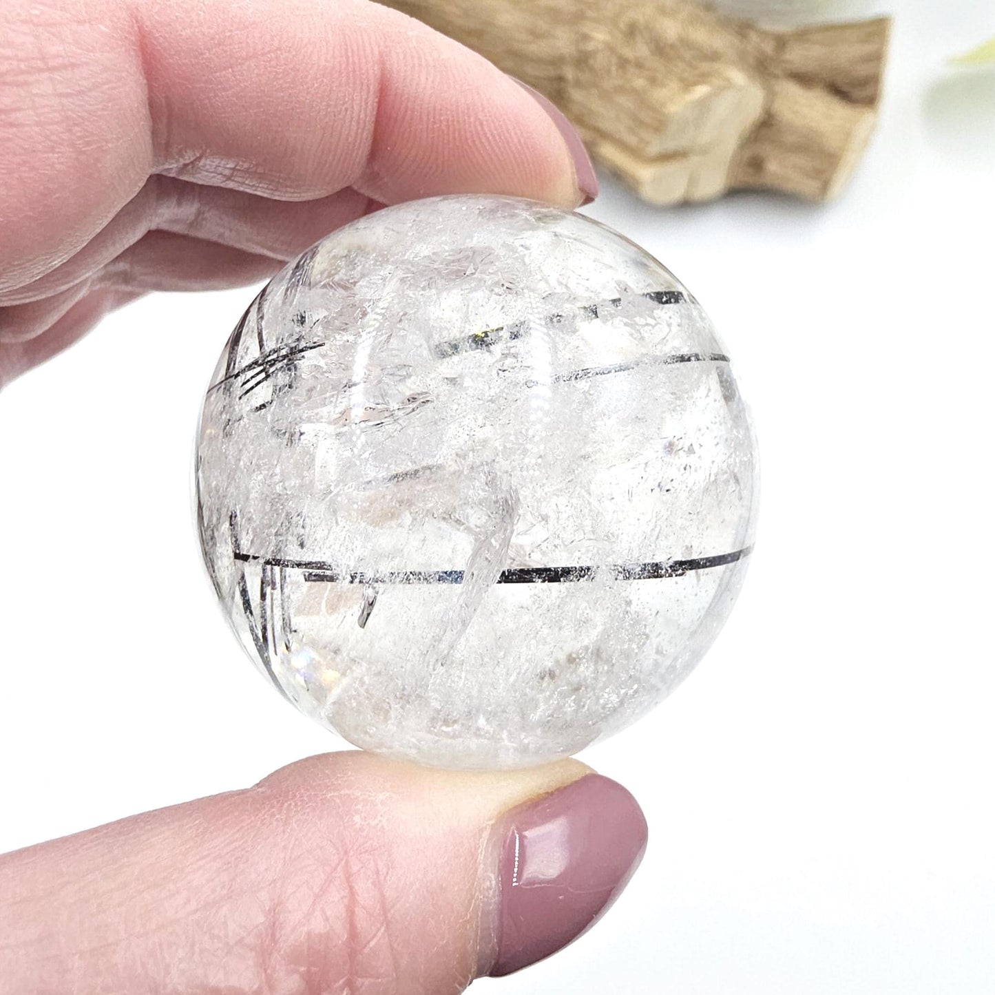 High Grade Black Rutile Quartz Sphere with Rainbows – Protection, Clarity & Energy Amplification Crystal, 50mm
