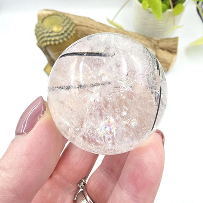 High Grade Black Rutile Quartz Sphere with Rainbows – Protection, Clarity & Energy Amplification Crystal, 50mm