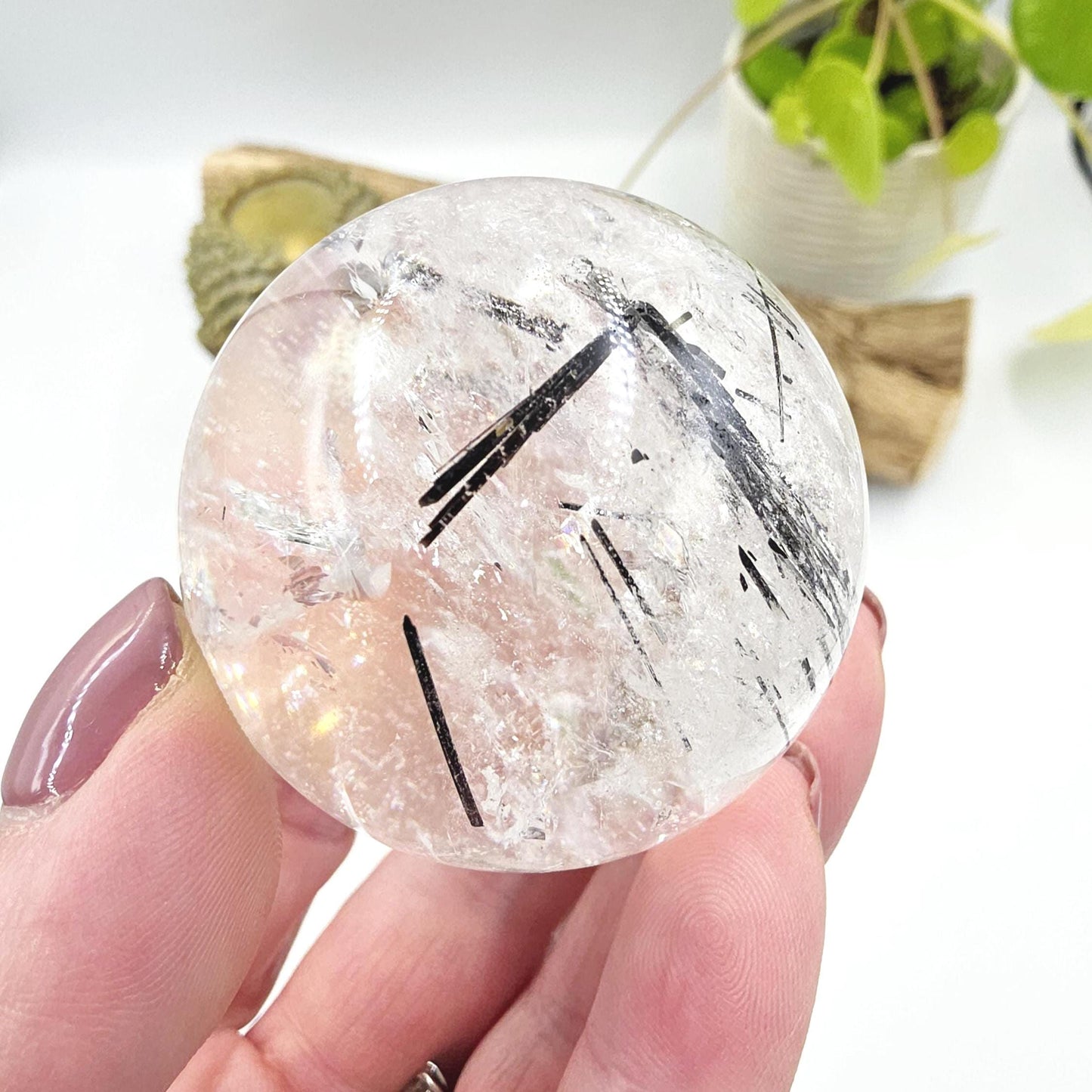 High Grade Black Rutile Quartz Sphere with Rainbows – Protection, Clarity & Energy Amplification Crystal, 50mm