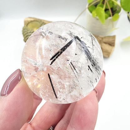 High Grade Black Rutile Quartz Sphere with Rainbows – Protection, Clarity & Energy Amplification Crystal, 50mm