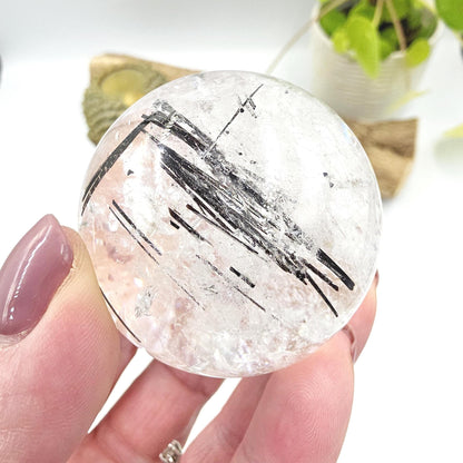 High Grade Black Rutile Quartz Sphere with Rainbows – Protection, Clarity & Energy Amplification Crystal, 50mm