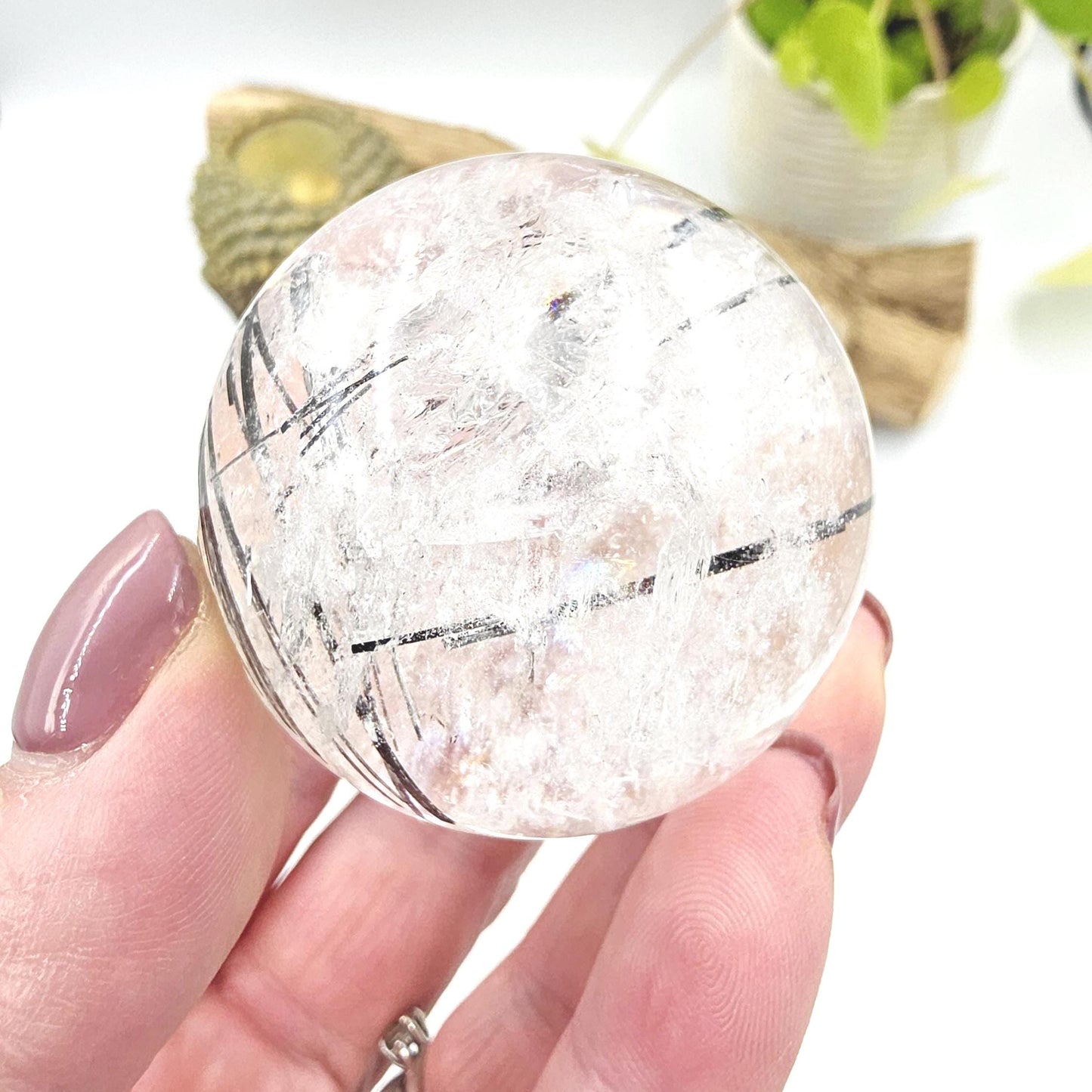 High Grade Black Rutile Quartz Sphere with Rainbows – Protection, Clarity & Energy Amplification Crystal, 50mm