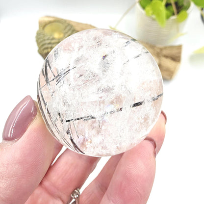 High Grade Black Rutile Quartz Sphere with Rainbows – Protection, Clarity & Energy Amplification Crystal, 50mm