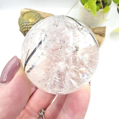 High Grade Black Rutile Quartz Sphere with Rainbows – Protection, Clarity & Energy Amplification Crystal, 50mm