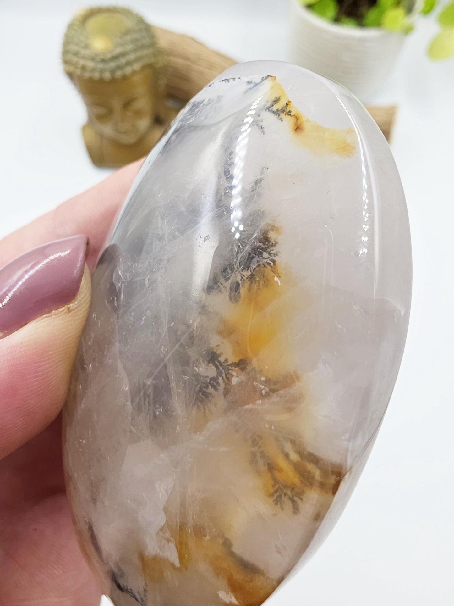 Rare Large Dendritic Quartz Palm Stone with Golden Healer Inclusions – Healing & Spiritual Growth Crystal, 195g