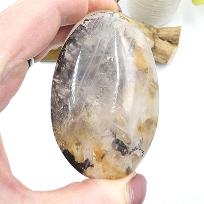 Rare Large Dendritic Quartz Palm Stone with Golden Healer Inclusions – Healing & Spiritual Growth Crystal, 195g