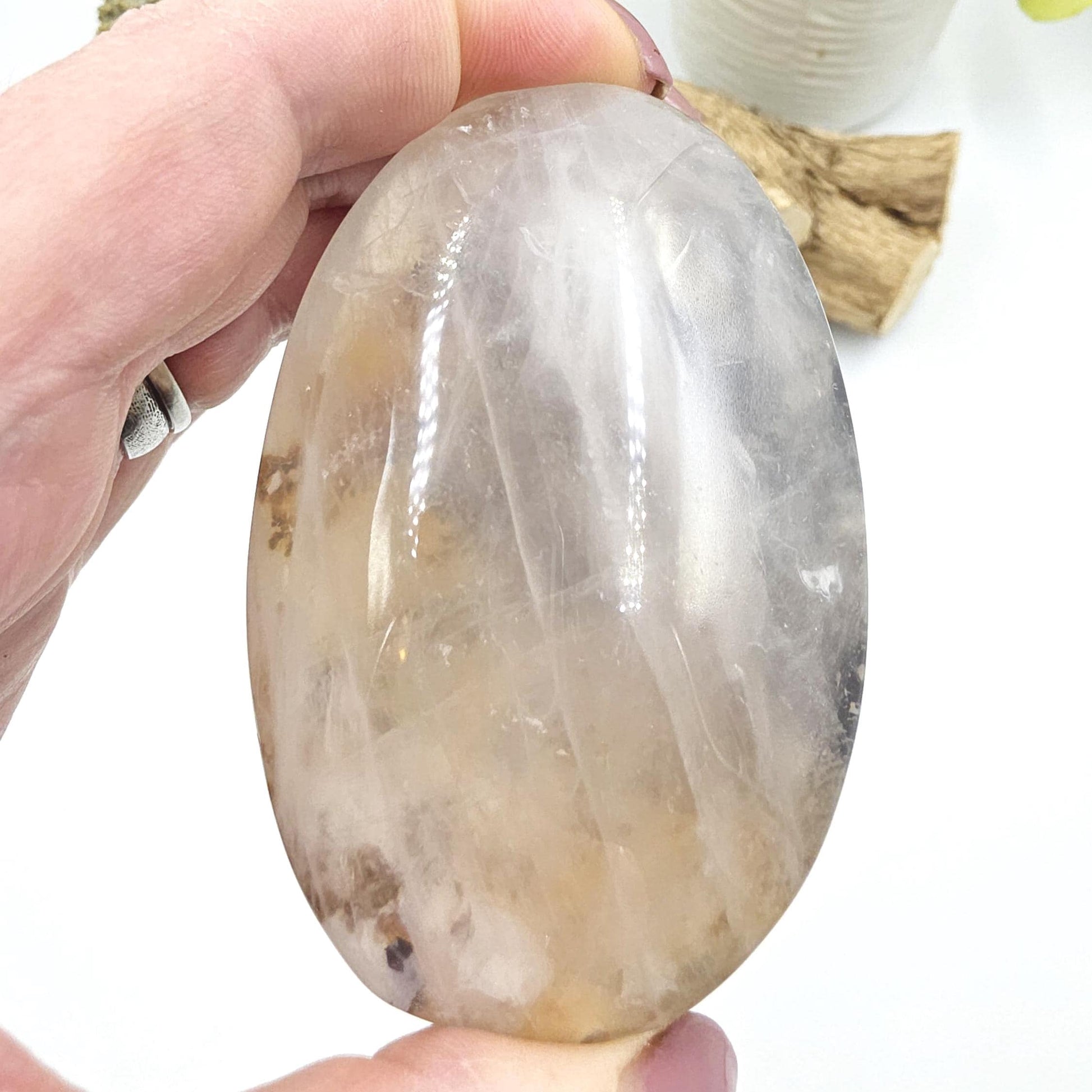Rare Large Dendritic Quartz Palm Stone with Golden Healer Inclusions – Healing & Spiritual Growth Crystal, 195g