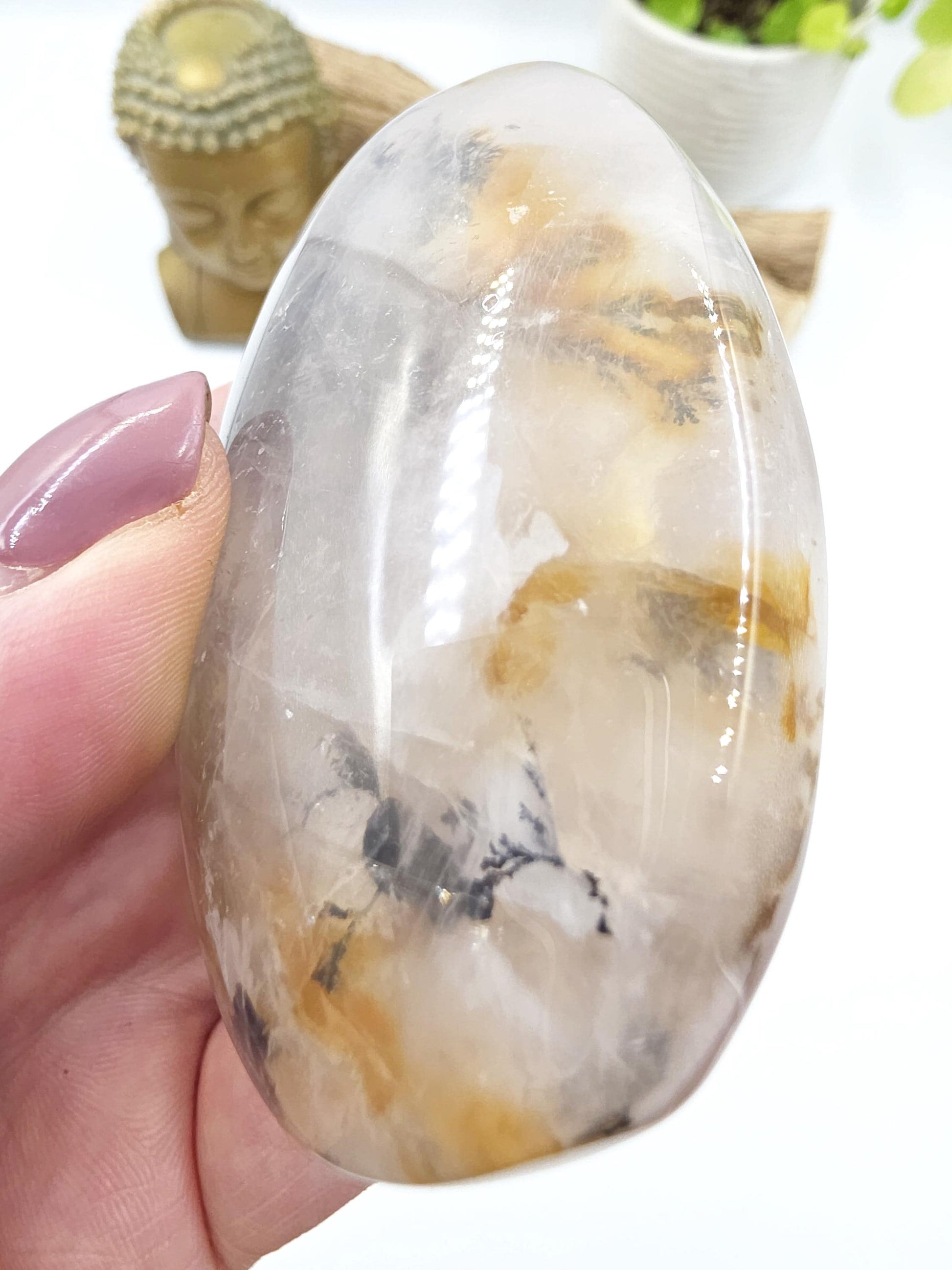 Rare Large Dendritic Quartz Palm Stone with Golden Healer Inclusions – Healing & Spiritual Growth Crystal, 195g