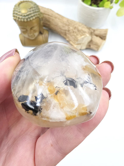 Rare Large Dendritic Quartz Palm Stone with Golden Healer Inclusions – Healing & Spiritual Growth Crystal, 195g
