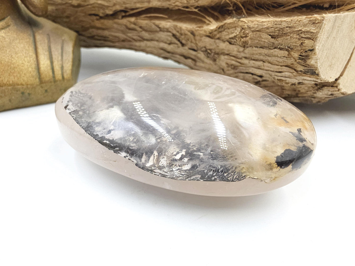 Rare Large Dendritic Quartz Palm Stone with Golden Healer Inclusions – Healing & Spiritual Growth Crystal, 195g