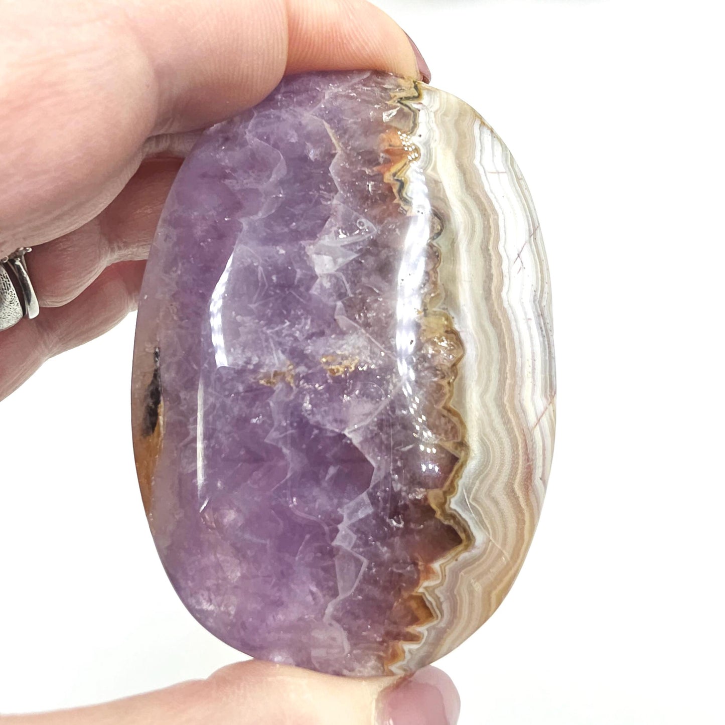 Amethyst Agate Palm Stone – Calm, Protection & Spiritual Healing Crystal, 110g