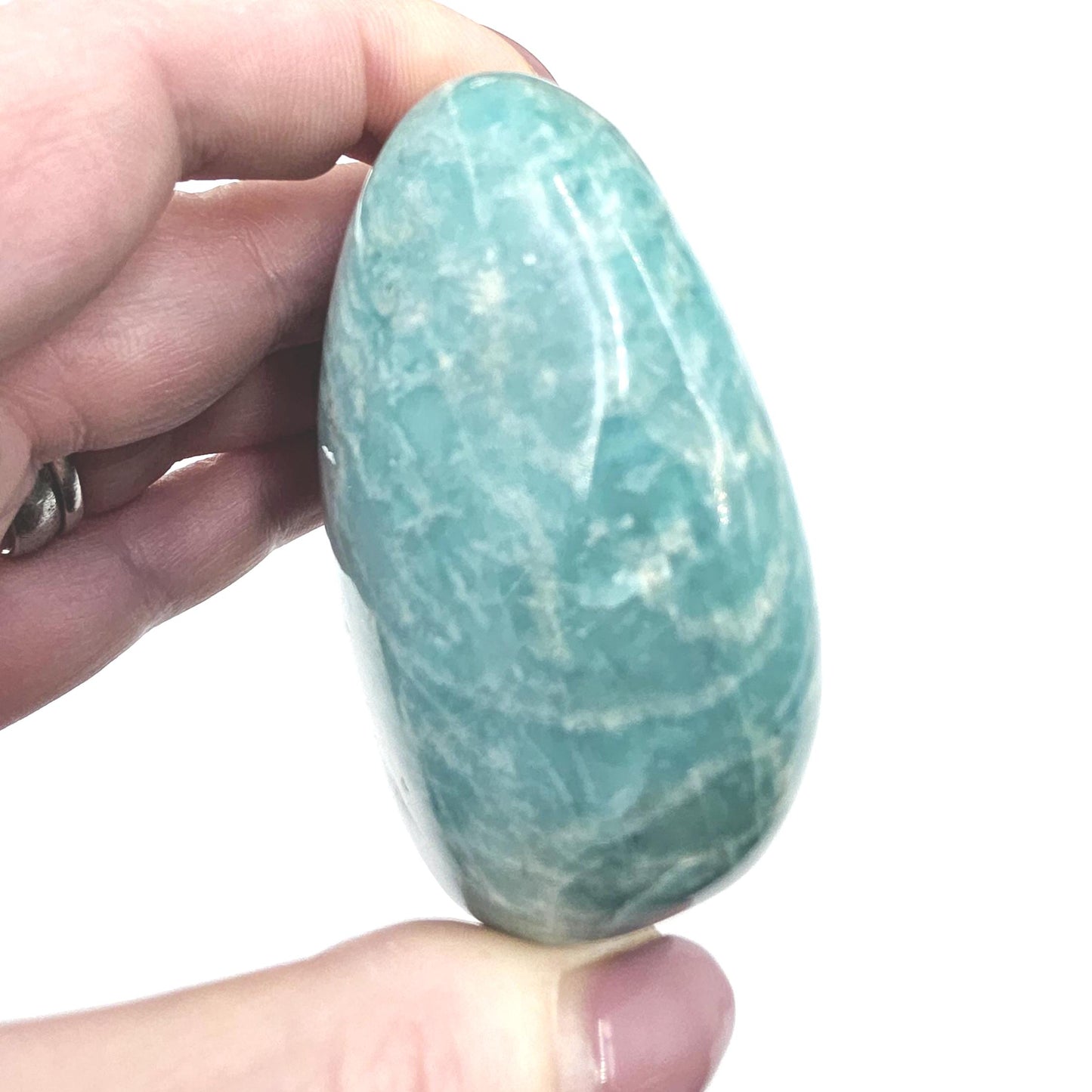 Huge Flashy Amazonite Palm Stone Freeform – Calm, Confidence & Emotional Balance Crystal, 275g