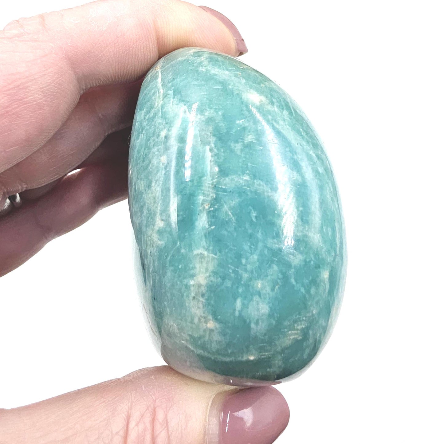 Huge Flashy Amazonite Palm Stone Freeform – Calm, Confidence & Emotional Balance Crystal, 275g