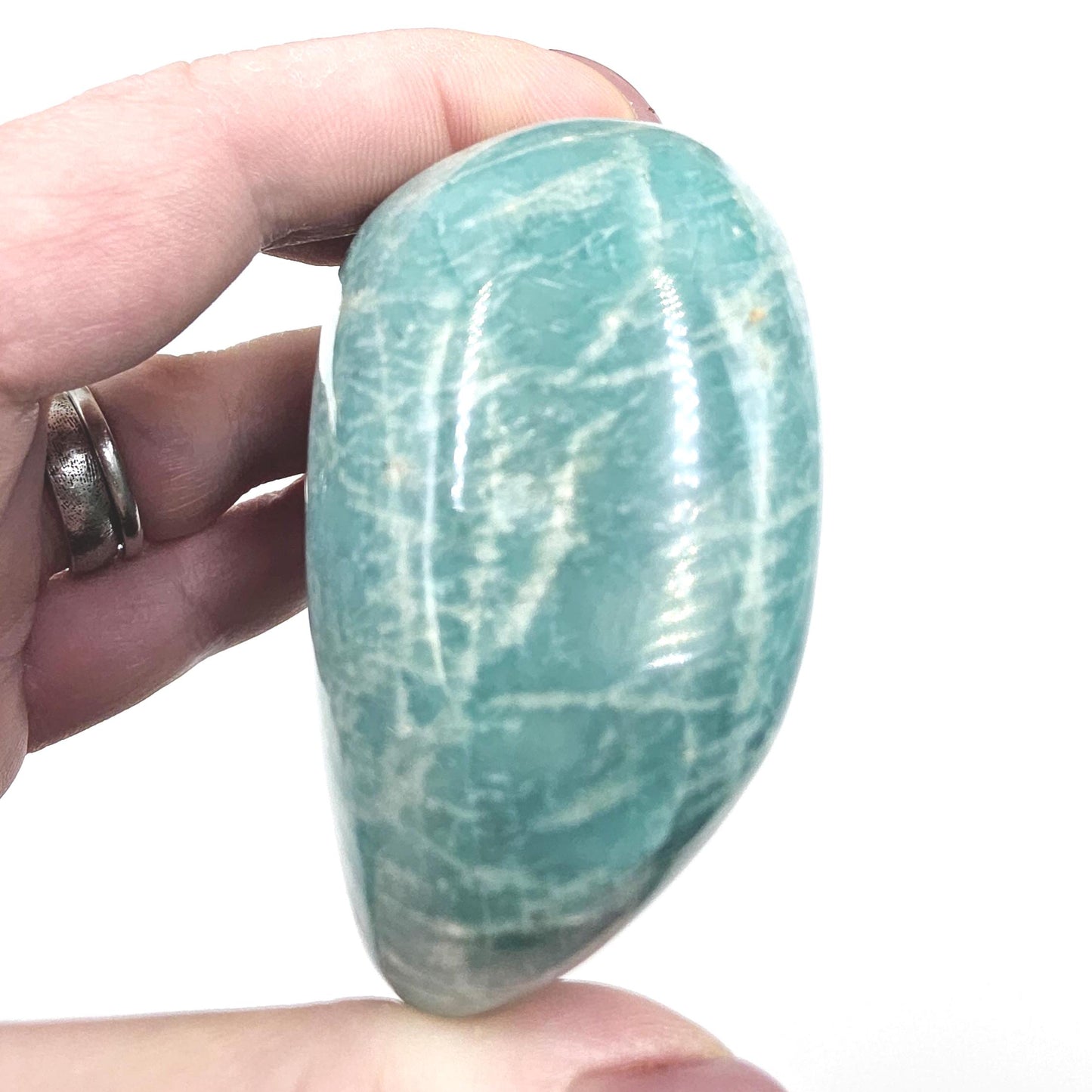 Huge Flashy Amazonite Palm Stone Freeform – Calm, Confidence & Emotional Balance Crystal, 275g