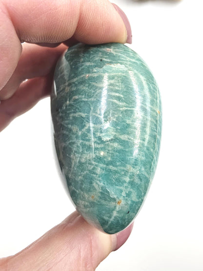 Huge Flashy Amazonite Palm Stone Freeform – Calm, Confidence & Emotional Balance Crystal, 275g