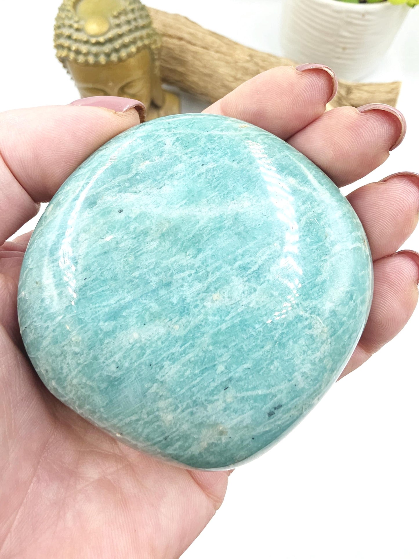 Huge Flashy Amazonite Palm Stone Freeform – Calm, Confidence & Emotional Balance Crystal, 275g