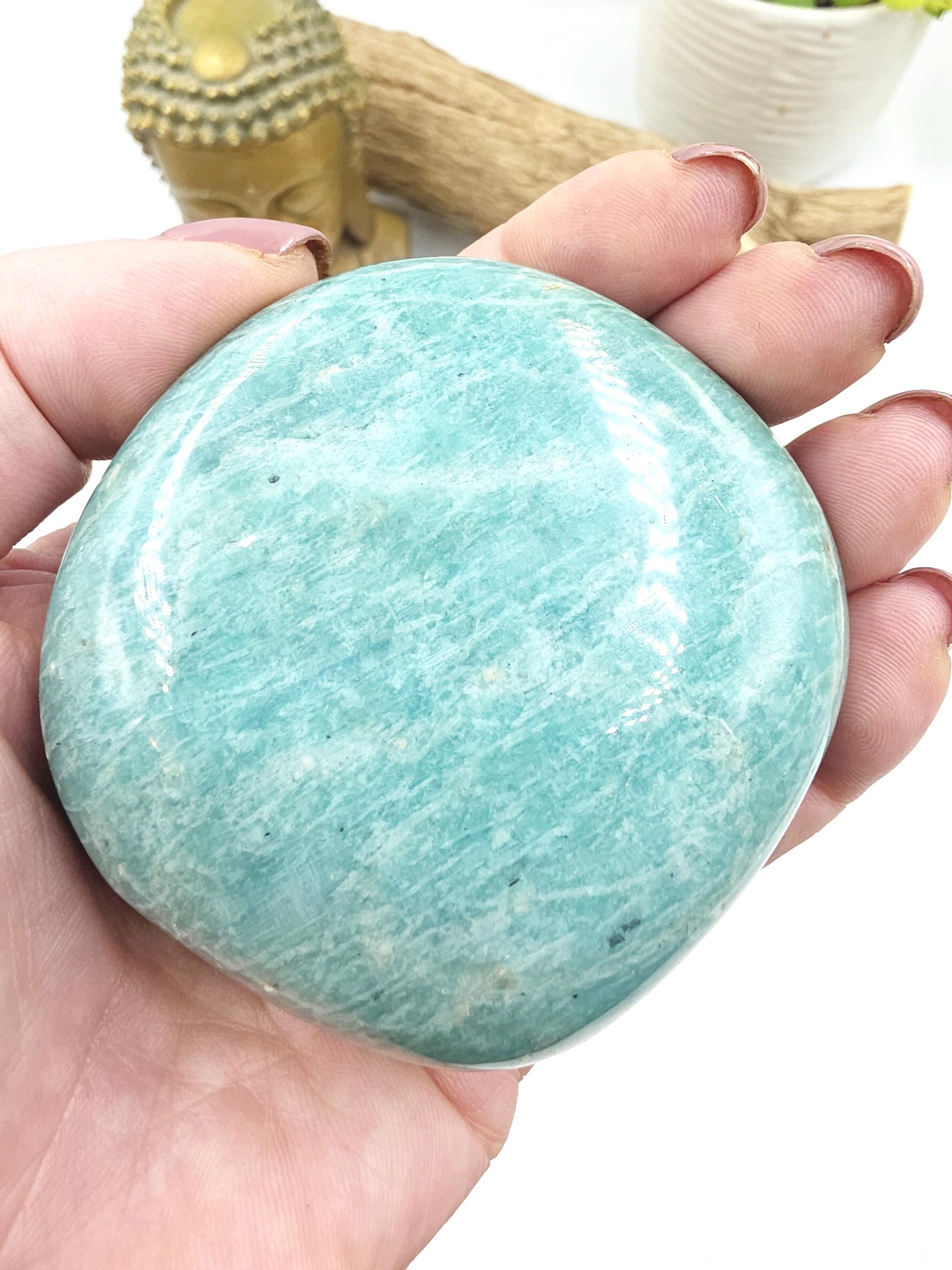 Huge Flashy Amazonite Palm Stone Freeform – Calm, Confidence & Emotional Balance Crystal, 275g