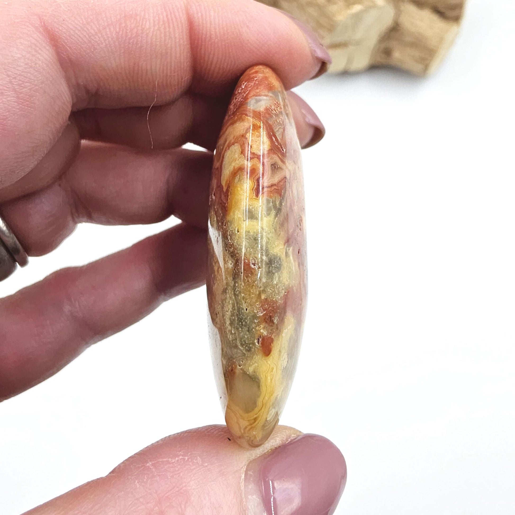 Crazy Lace Agate Palm Stone – Joy, Stability & Uplifting Energy Crystal, 40g