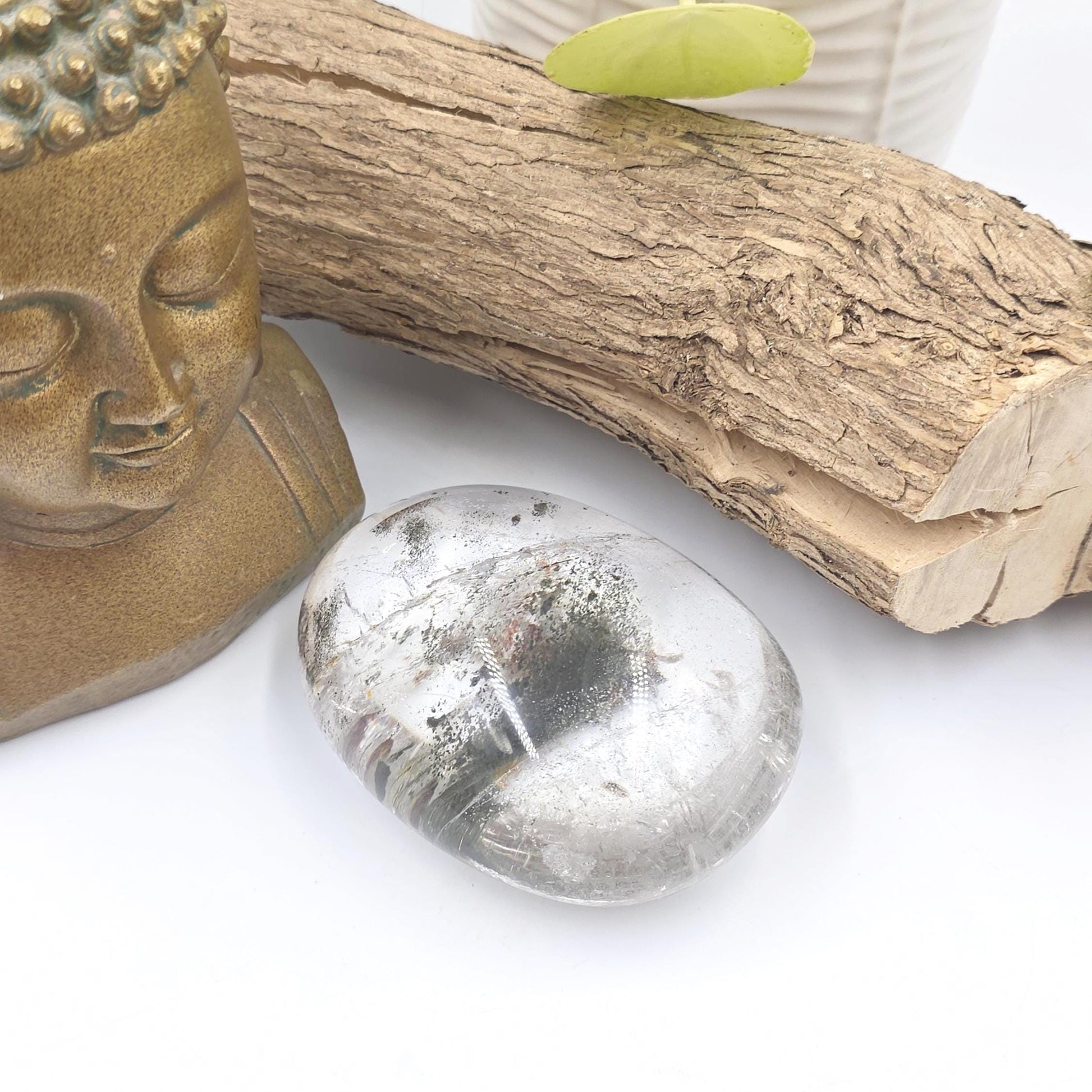 Huge Green Garden Quartz (Lodolite) Palm Stone / Freeform – Manifestation, Clarity & Inner Journey Healing Crystal, 425g
