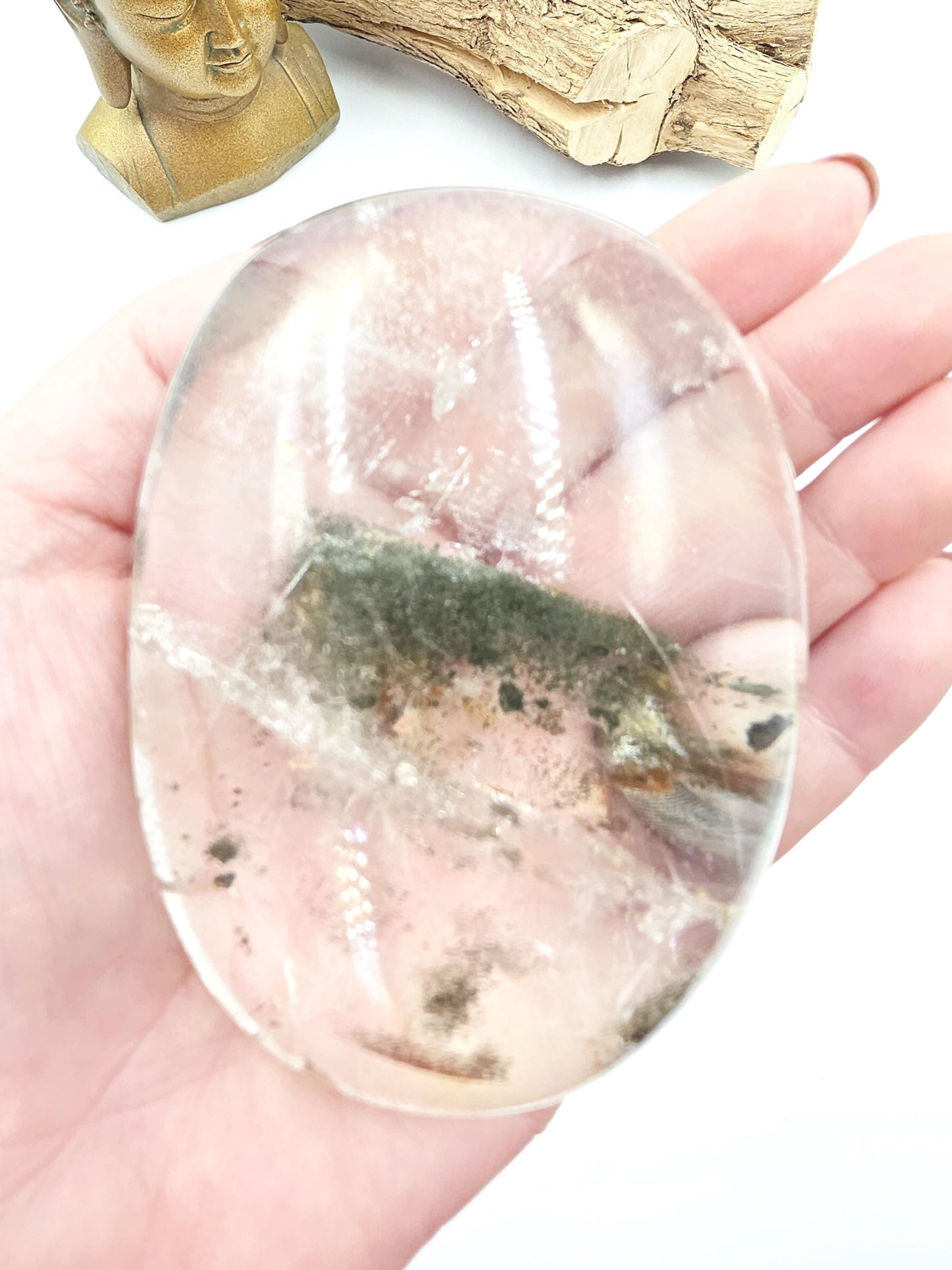 Huge Green Garden Quartz (Lodolite) Palm Stone / Freeform – Manifestation, Clarity & Inner Journey Healing Crystal, 425g