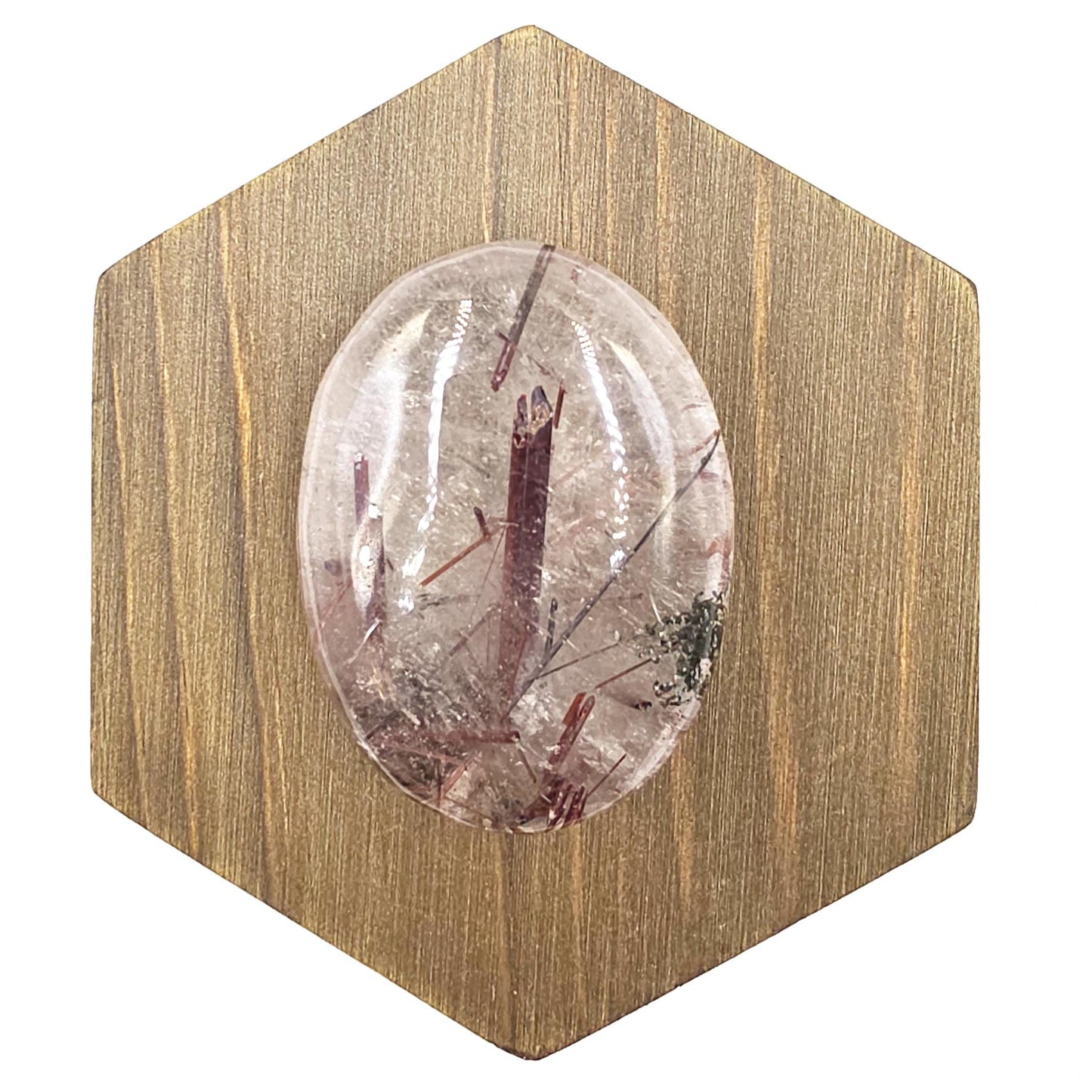 Clear Quartz Palm Stone with Red Rutile & Green Garden Inclusions – Manifestation, Protection and Energy Amplification Crystal, 50g