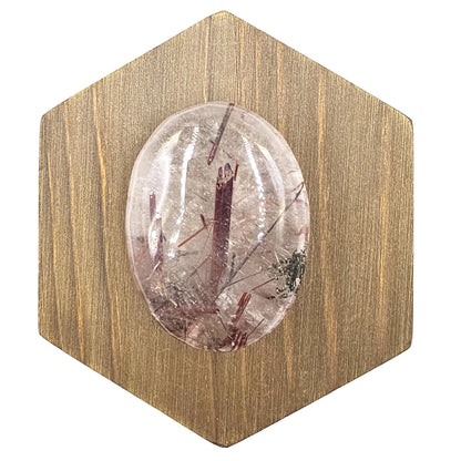 Clear Quartz Palm Stone with Red Rutile & Green Garden Inclusions – Manifestation, Protection and Energy Amplification Crystal, 50g