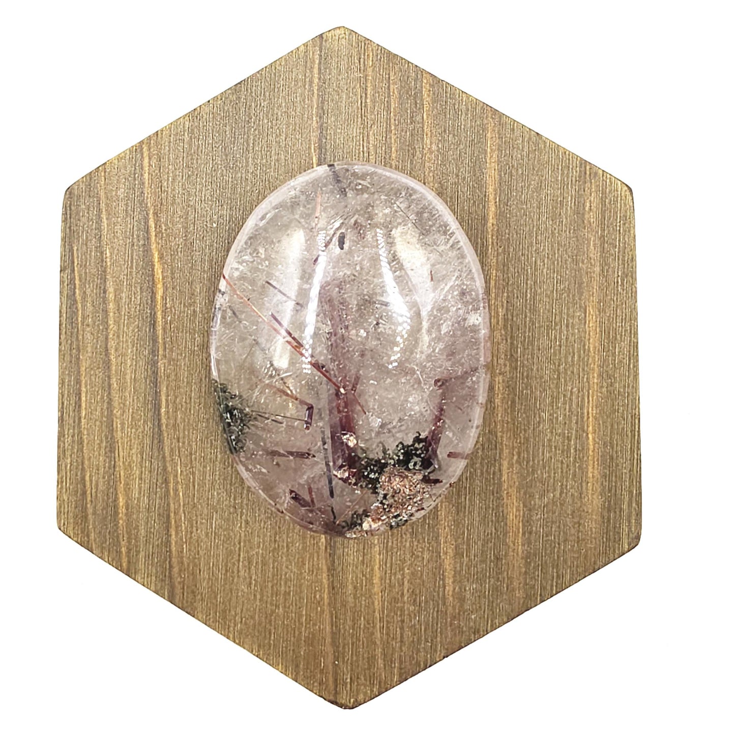 Clear Quartz Palm Stone with Red Rutile & Green Garden Inclusions – Manifestation, Protection and Energy Amplification Crystal, 50g