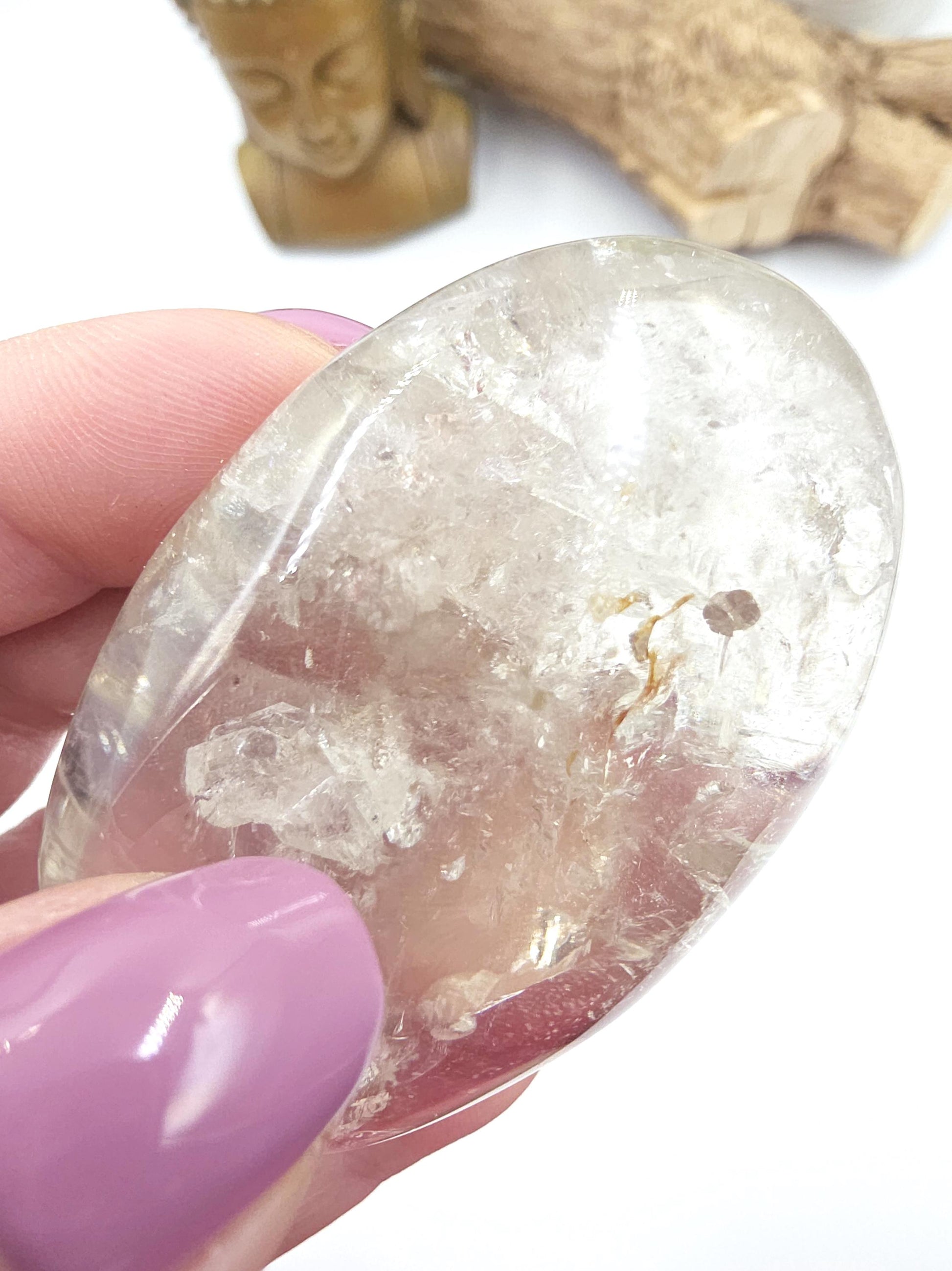 Manifestation Clear Quartz Palm Stone with Internal Crystal Growth & Rainbows – Healing and Manifestation Crystal, 100g