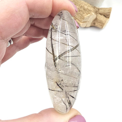 High Grade Black Rutile Quartz Palm Stone – Protection, Clarity & Energy Amplification Crystal, 100g
