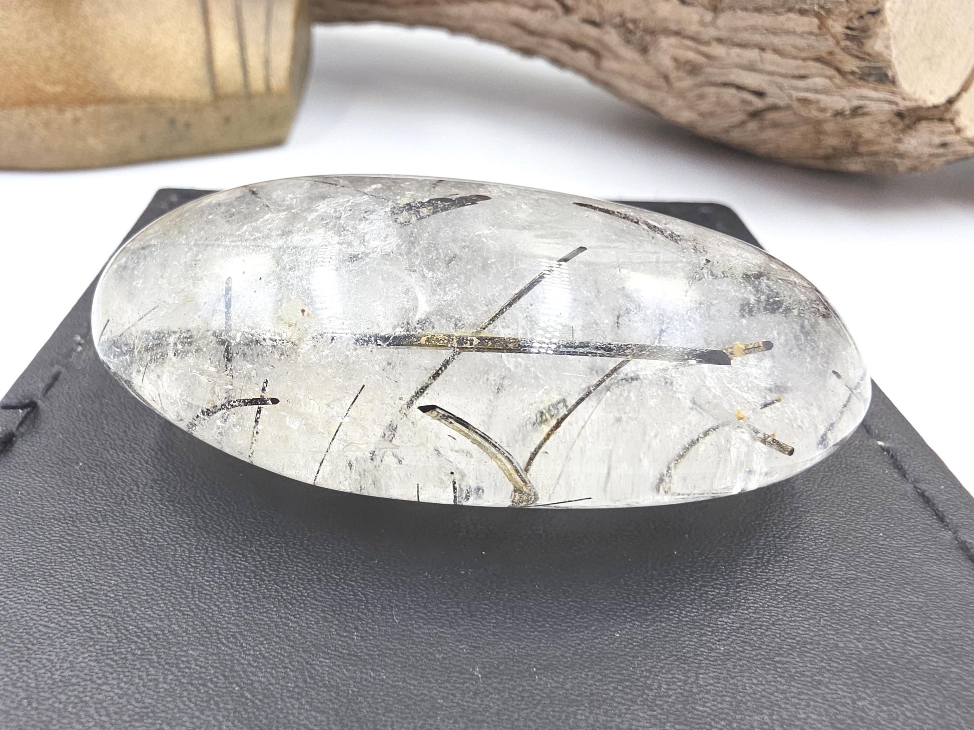High Grade Black Rutile Quartz Palm Stone – Protection, Clarity & Energy Amplification Crystal, 100g