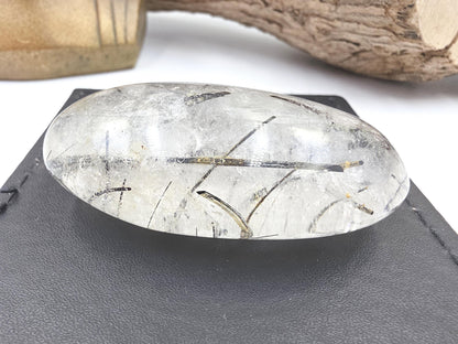 High Grade Black Rutile Quartz Palm Stone – Protection, Clarity & Energy Amplification Crystal, 100g