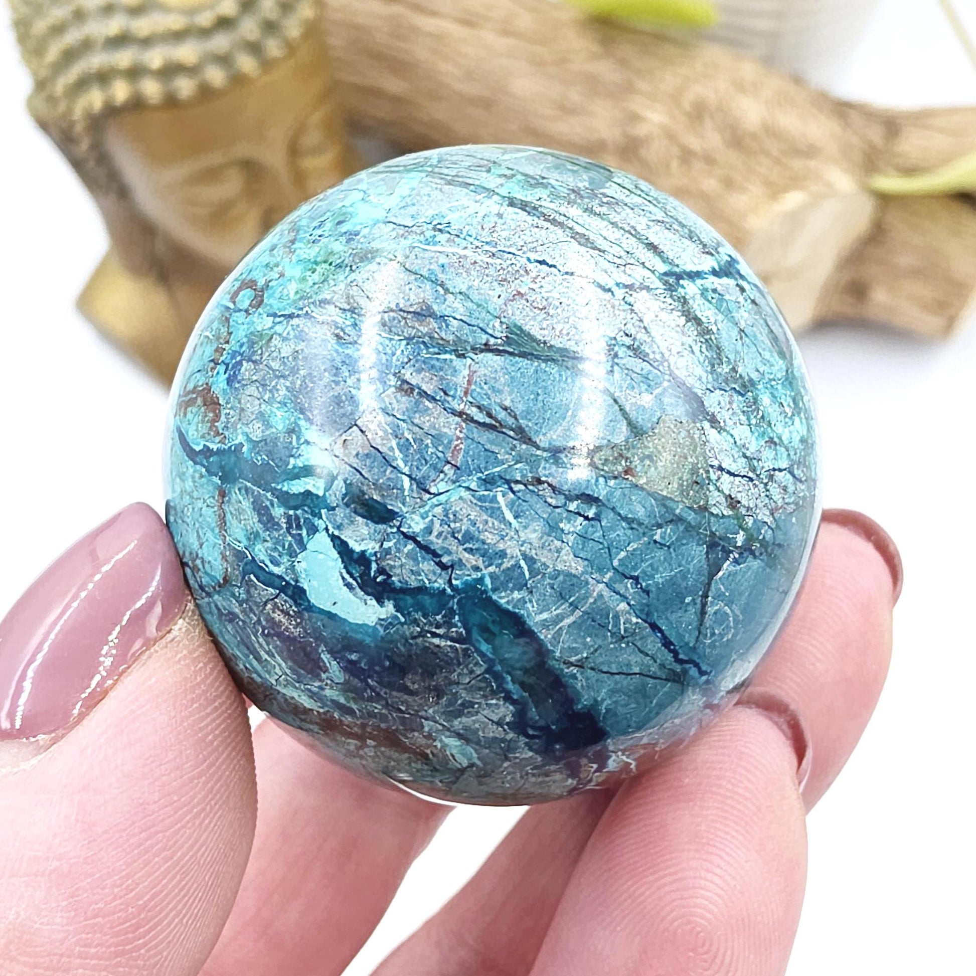 Phoenix Turquoise Sphere – Transformation, Strength & Heart Chakra Energy Crystal, 42mm