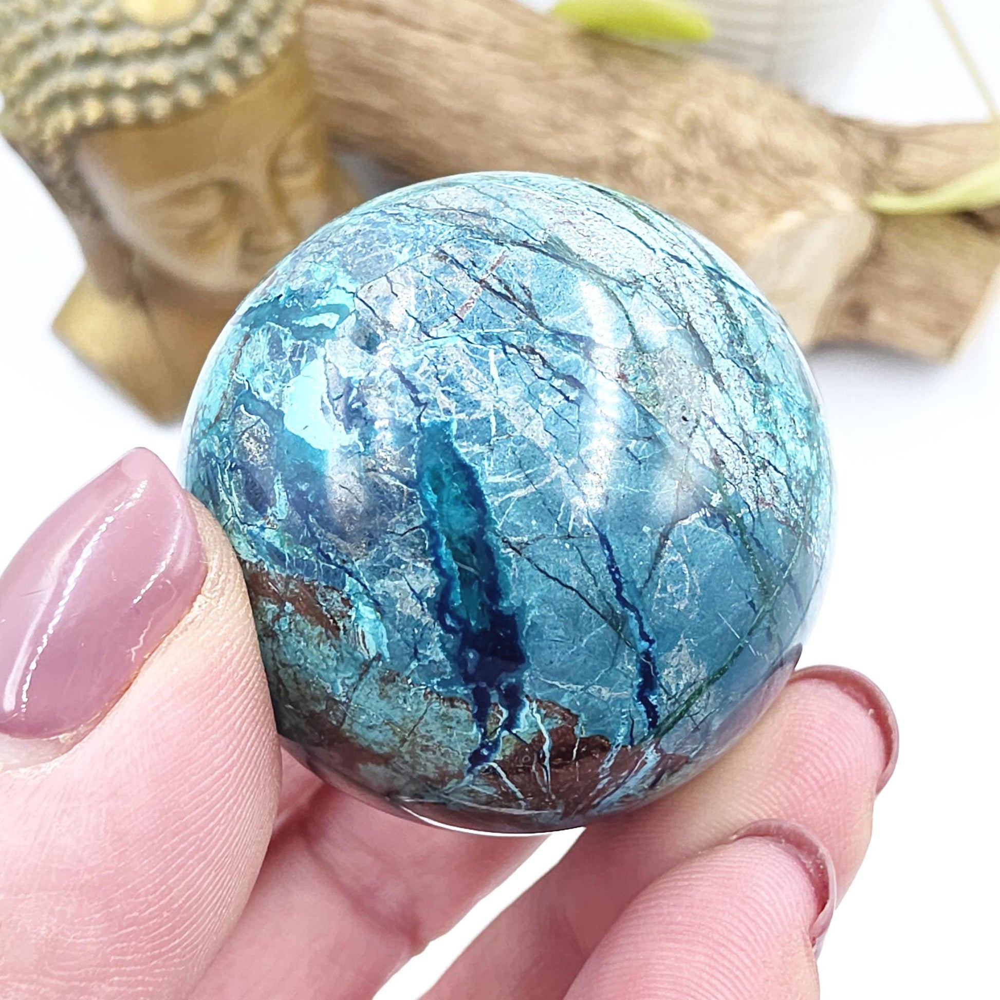 Phoenix Turquoise Sphere – Transformation, Strength & Heart Chakra Energy Crystal, 42mm